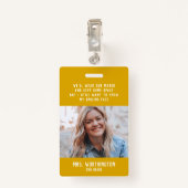 学校先生のかわいい黄色い写真の名前 バッジ (裏面クリップ)