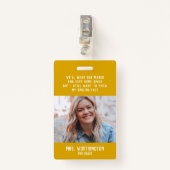 学校先生のかわいい黄色い写真の名前 バッジ (正面クリップ)