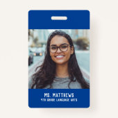 学校先生の写真と名前blue バッジ (裏面)