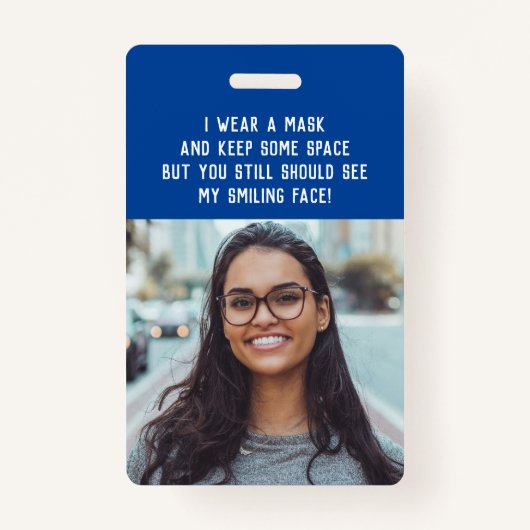 学校先生の写真と名前blue バッジ (正面)