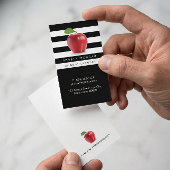 学校先生アップルエレガント白黒ストライプ 名刺