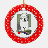 学校先生オールド英語シェプドッグ（グレー1）かわいい セラミックオーナメント (正面)