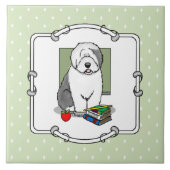 学校先生オールド英語シェプドッグ（グレー1）かわいい タイル (正面)