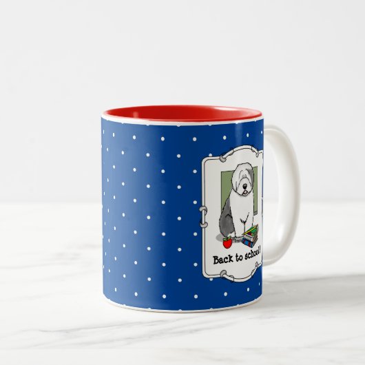 学校先生オールド英語シェプドッグ（グレー1）かわいい ツートーンマグカップ (正面右)