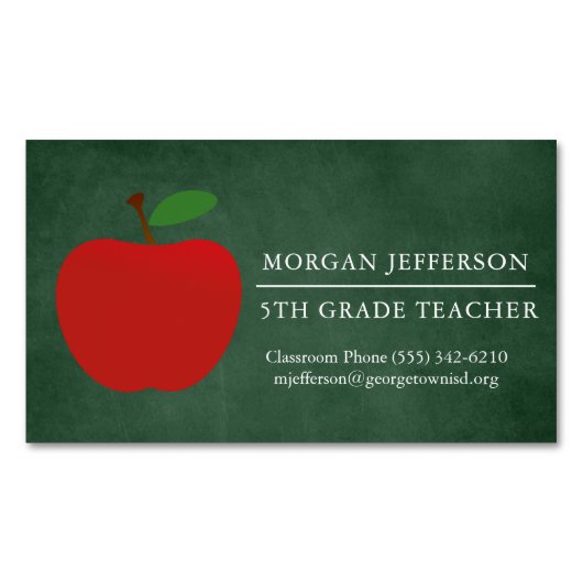 学校先生シャルボードキュートレッドアップル マグネット名刺 (正面)