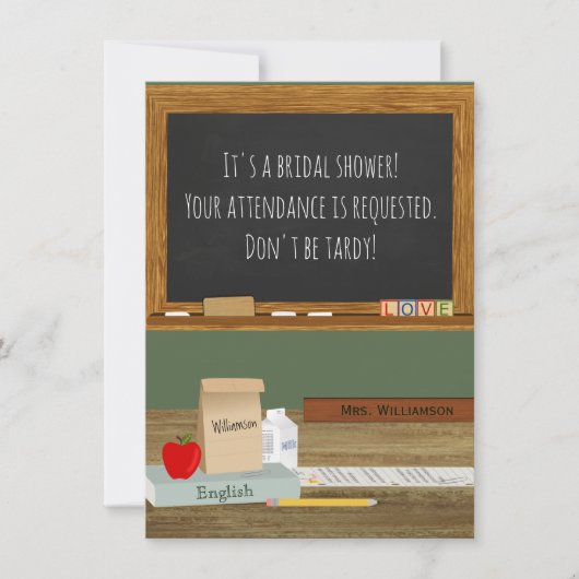 学校先生テーマブライダルシャワー 招待状 (正面)