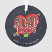 学校先生ハートペンシルアップルカスタム オーナメント (裏面)