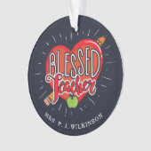 学校先生ハートペンシルアップルカスタム オーナメント (正面)