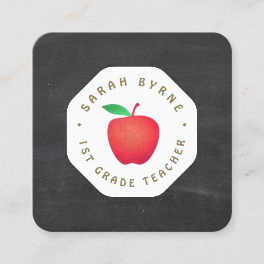 学校先生レッドアップルシャルボードビジネスカード スクエア名刺 (正面)