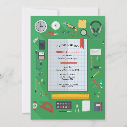 学校先生卒業パーティー招待状 招待状 (正面)