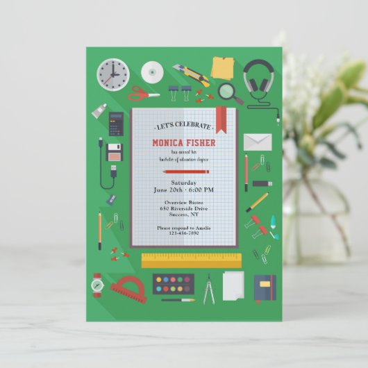 学校先生卒業パーティー招待状 招待状 (スタンド正面)