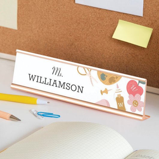 学校先生学校用品パーソナライズされた白 デスクネームプレート