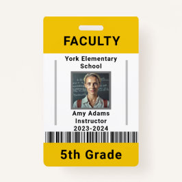 学校先生IDバッジテンプレート付/バーコードイエロー バッジ
