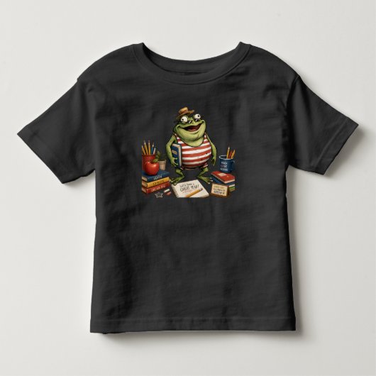 学校再開のカエルPNG、先生の教室装飾、 トドラーTシャツ (正面)