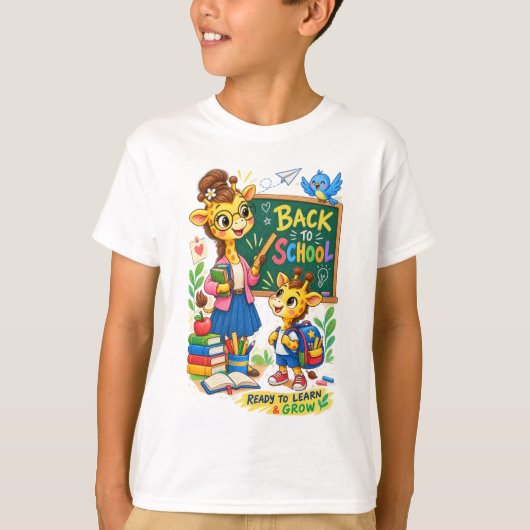 学校再開のキリンイラスト Tシャツ (正面)
