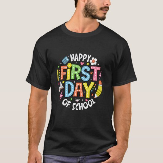 学校初日おめでとう先生男子子供バックT Tシャツ (正面)