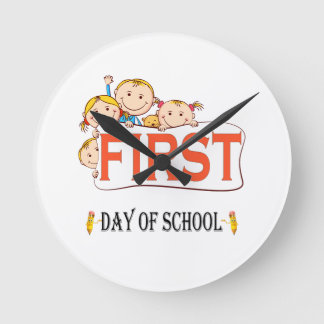 学校初日おめでとう バックトゥスクール ベビー ラウンド壁時計