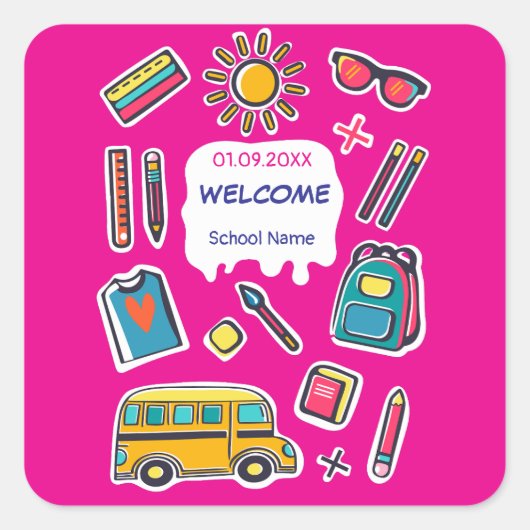 学校初日おめでとう WELCOME スクエアシール (正面)