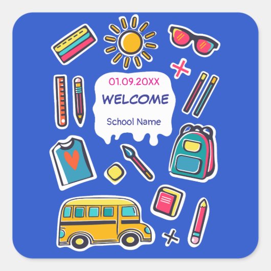 学校初日おめでとう WELCOME スクエアシール (正面)