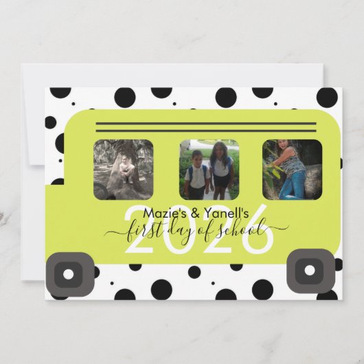 学校初日のバス窓の写真 招待状 (正面)