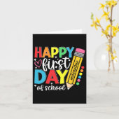 学校初日の幸せな鉛筆教師のバック カード (黄色い花)