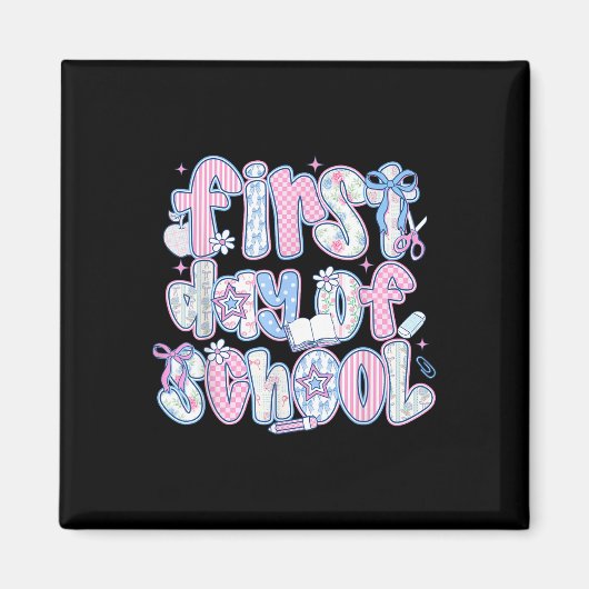 学校初日の面白い学校に戻る学生Tシャツ マグネット (正面)