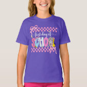 学校初日コケット / ピンクチェックボウズ Tシャツ (正面)