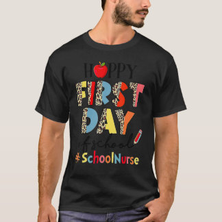 学校初日スクールナースヒョウ柄のバックトゥスクール Tシャツ
