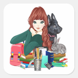 学校勉強バディFurry Friendsステッカー， ZKOA スクエアシール