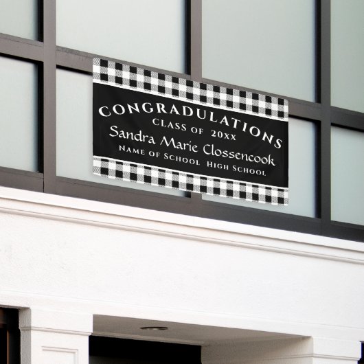 学校卒業モダン白黒バッファロープレイド 横断幕 (ビルの外側)