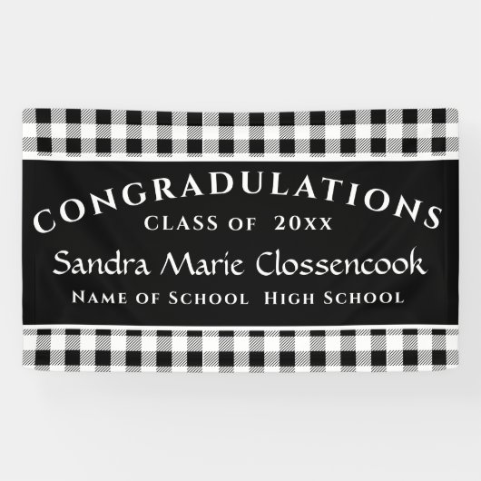 学校卒業モダン白黒バッファロープレイド 横断幕 (横)