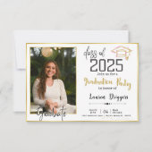 学校卒業写真2024黒金ゴールド 招待状 (正面)