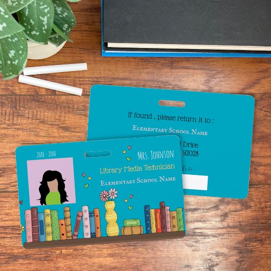 学校司書 ティール写真IDバッジ バッジ