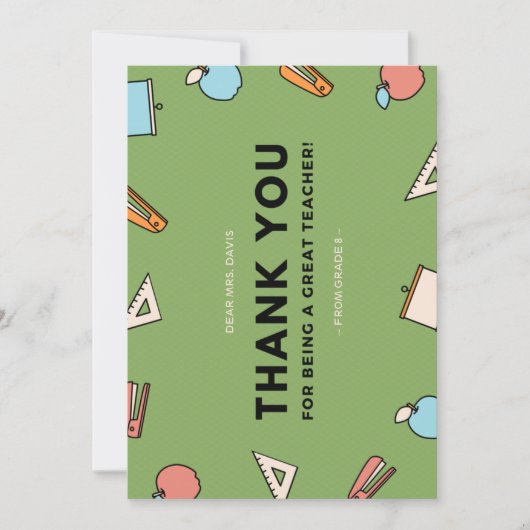 学校品素晴らし先生賞授賞週 サンキューカード (正面)