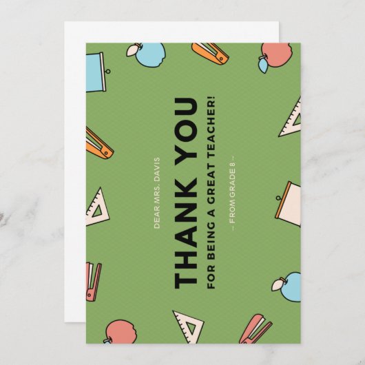 学校品素晴らし先生賞授賞週 サンキューカード (正面/裏面)