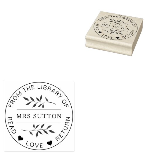 学校図書館本プレートLEAF先生 ラバースタンプ (押印)