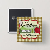 学校媒体の専門家-タンのギンガム 缶バッジ (正面&裏面)