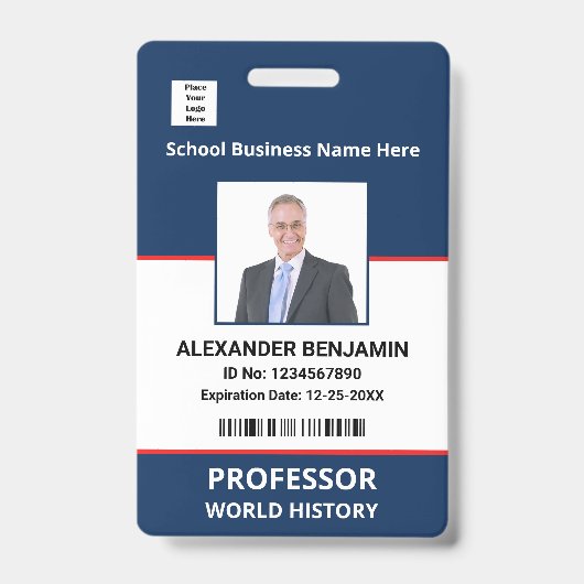 学校従業員フォトバーコード名カスタム バッジ (表面)