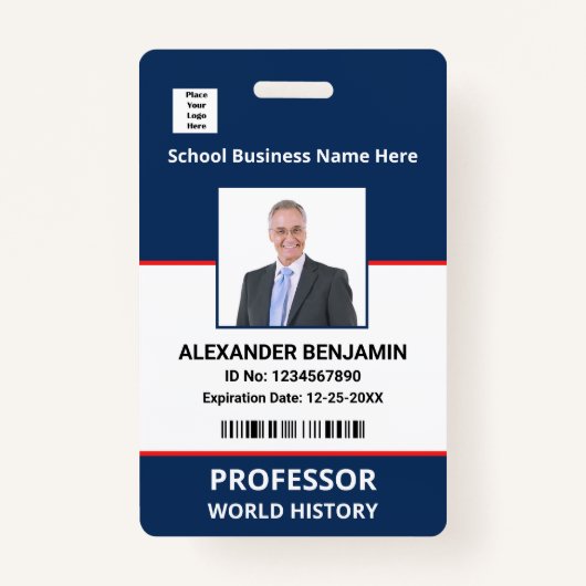 学校従業員フォトバーコード名カスタム バッジ (正面)