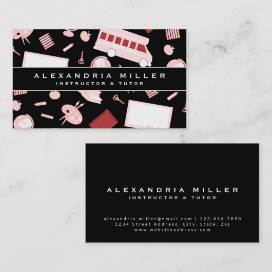 学校教師のパターン |白黒とピンク 名刺 (正面/裏面)