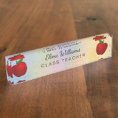 学校教師の赤いAppleの水彩画 デスクネームプレート (側面)