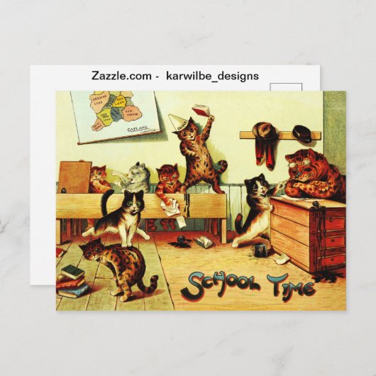 学校時代の猫たちルイワーイン ポストカード (正面/裏面)