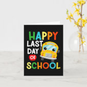 学校最後のバスの運転手と先生と生徒と子供 カード (黄色い花)