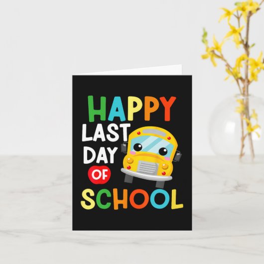 学校最後のバスの運転手と先生と生徒と子供 カード (黄色い花)