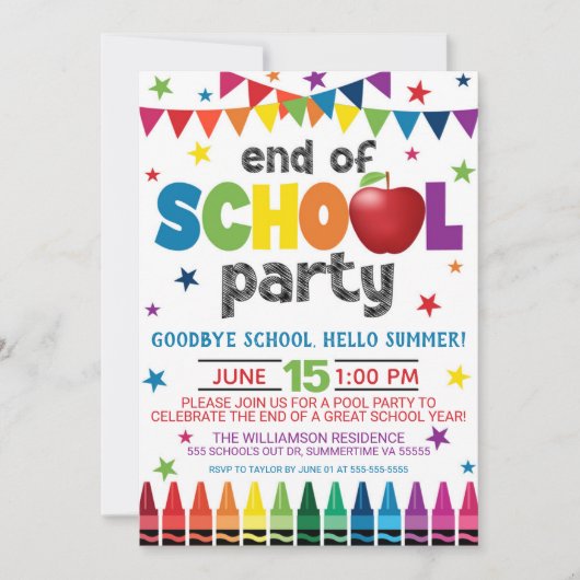 学校最後のパーティーのお誘い、サマー卒業式 招待状 (正面)