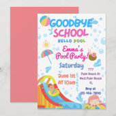 学校最後のプールパーティーのご案内 招待状 (正面/裏面)