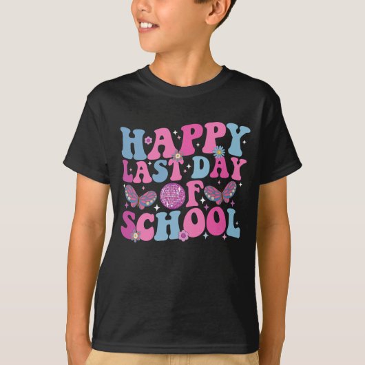 学校最後の日 おめでとう ディスコボール グルーヴィー レトロ Tシャツ (正面)