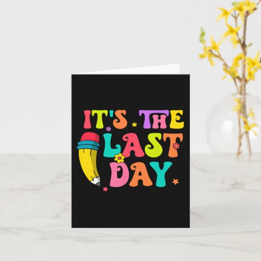 学校最後の日 こんにちは夏の先生子供たち カード (黄色い花)