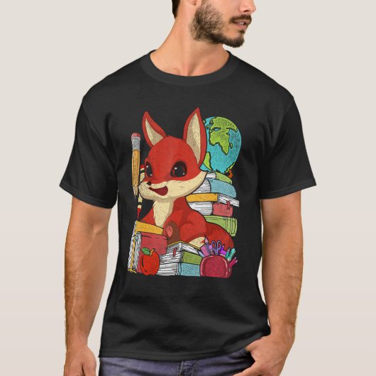 学校生林自然動物キツネかわいいキツネ Tシャツ (正面)