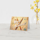 学校生活が始まる - 鉛筆アートデザイン カード (黄色い花)